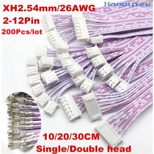 200Pcs/lot JST New XH2.54mm 26AWG Single/Double Head Female Terminal Connector cable Copper Wire 2P/3/4/5/6/7/8/9/10/11/12 Pin