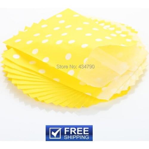 200pcs Yellow Party Favor Bags White Small Polka Dot-Paper Popcorn Cookie Candy Buffet Treat Gift Goodie Bag-Choose Your Colors