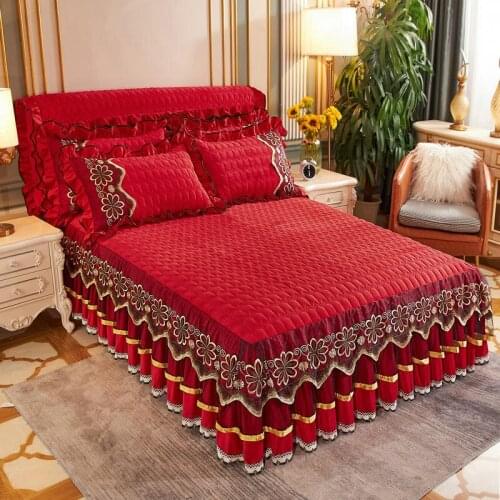 2020 new products Thickened crystal velvet Bed spread Fitted Sheet Pillowcases 2/3 pcs Lace embroidery Princess bedding