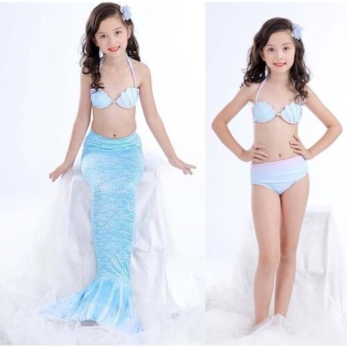 3pcs/set Children Mermaid Tails Costumes Shell Tops Bra Sweet Little Mermaid Swimming Swimsuit For Girls Holiday Bathing Suit