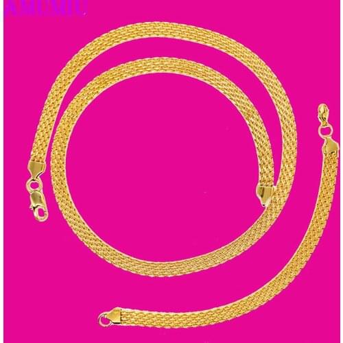 AMUMIU Gold Silver Black Collar Choker Necklace Bangle Bracelet Jewelry Set Gold Stainless Steel Snake Chain JS037