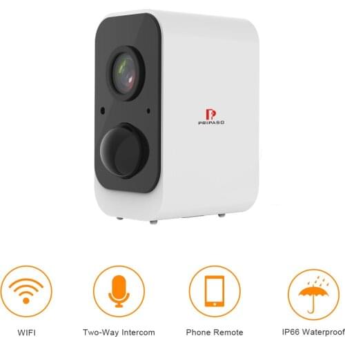 Pripaso 1080P Wireless Battery Powered WiFi Camera Outdoor Security IP Camera Waterproof Rechargeable Battery Cam with 32G Card