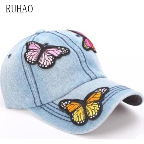 RUHAO Summer Womens Baseball Cap Snapback Butterfly Girls Cowboy Hat Hip-Hop Adjustable Cap Sun Bone gorras para hombre