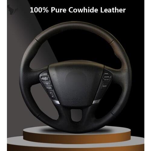 Hand-stitched Black Genuine Leather Steering Wheel Cover for Nissan Teana 2008 09 10 112012 Murano 2009 2010 2011 2012 2013 2014