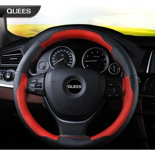 QUEES Genuine Leather Steering Wheel Cover with Needle and Thread for Sewing by Hand