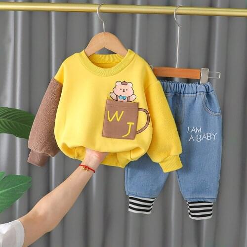 Childrens new suits for boys fall/winter plus velvet two-piece baby warm clothing sets