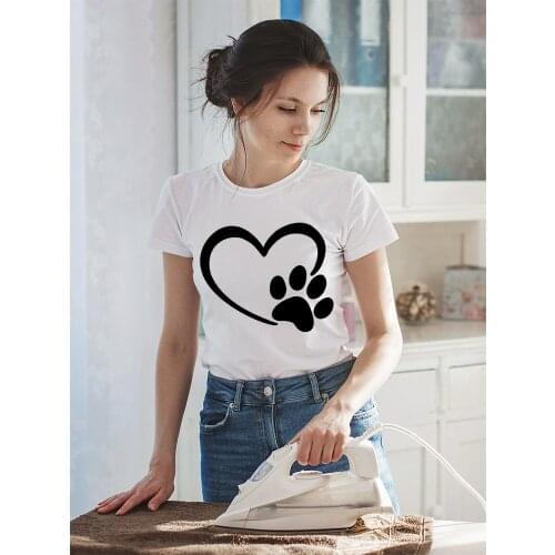 Cute Paw Print T-Shirts Women T Shirts Casual White Top Crewneck Fashion Short Sleeve Spain Streetwear 2021 Summer Free Shipping