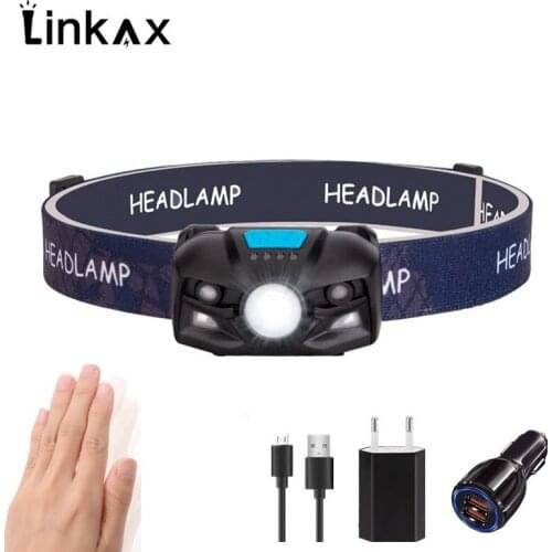 IR Motion Sensor LED Headlight Headlamp Finger Induction 5 mode White/Red LED Head Lamp Flashlight Camping Fishing Outdoor