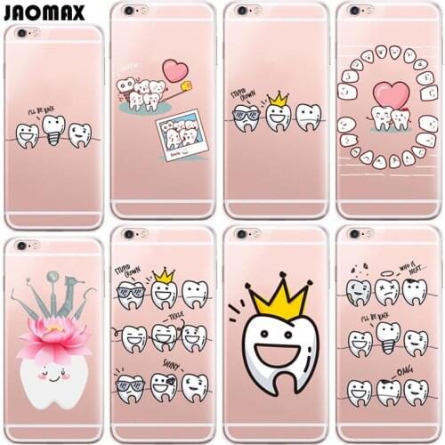 Cute Cartoon Dentist Dental Crowned Tooth Phone Case For iPhone Xr Xs MaxX 6s Plus 5 5S SE 7 8 Plus Transparent TPU Cell Cover