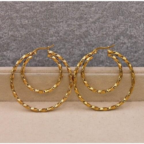 Trendy Earrings for Womens earring Gold Plated 2 Circle Round Gold Earring hoop Earrings Wedding Jewelry Gift Accessories