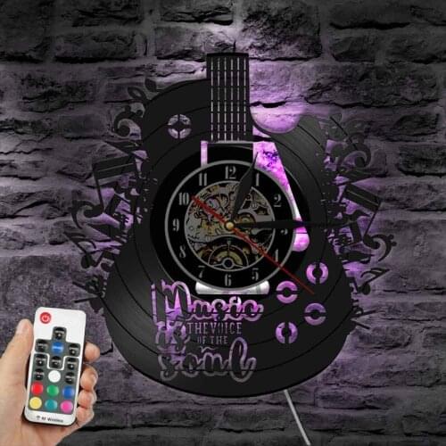 Instruments Guitar Series Vinyl Record Wall Clock 7 Colors Change LED Light Clocks Classic Vintage Vinyl Record Wall Art Decor