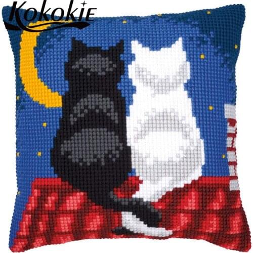 Handicraft Embroider Needlework kits sewing mat pillow cartoon cats throw pillowcase Accessories for cross stitch pillow kits