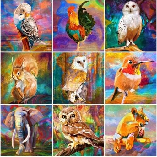 5D Diy Diamond Colorful Animals Cross Stitch Kits Diamond Embroidery Mosaic Owl Birds Elephant Rhinestones Home Decoration Gift