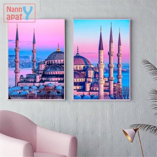 Purple Mosque In Classic Building Wall Art Canvas Painting Nordic Posters And Prints Wall Pictures For Living Room Decoration