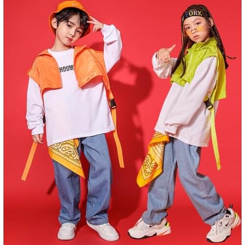 2021 New Children Ballroom Hip Hop Dance Costumes For Kids Girls Boys Jazz Performance Show Dance Wear Stage Outfits DQS6210
