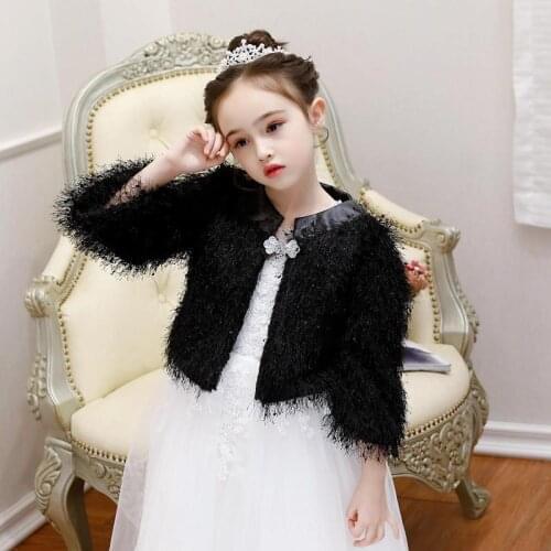 Black New Baby Girls Winter Thick Fashion Faux Fur Brand Coat For Girls Formal Soft Party Coat Kids Wedding Outwear
