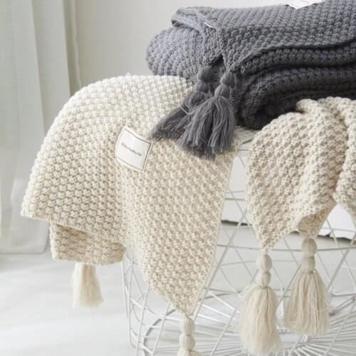 New Arrival Plaid Throw Blankt Knitted Solid Color Blankets For Beds With Tassel High Quality Warm Comfortable Cobertor Home