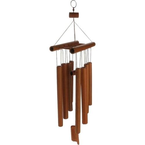 New Hand-Crafted Bamboo Tubes Wind Chimes Hollow Tuned Music Natural Bamboo Wind Chime with a Ladder on Top for Indoor and Outdo