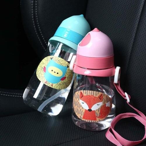 New Kids Drinking Water Bottles BPA Free Water Cartoon Plastic Straw Bottle Fox Owl Cartoon Bottle