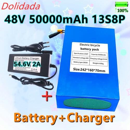 2021 New 48V 50000mAh battery 18650 13S8P lithium battery pack 1000W electric bicycle battery built-in 50A BMS with charger