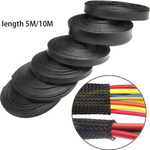 5/10M Black Insulated Braid Sleeving 2/4/6/8/10/12/15/20/25mm Tight PET Wire Cable Protection Expandable Cable Sleeve Wire Gland