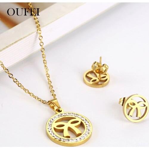 OUFEI Stainless Steel Jewelry Woman Vogue 2019 Womens Jewelry Necklace Earrings Set jewellery Accessories Gifts For Women