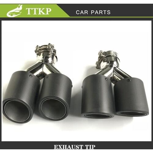A Pair Left and right Y Style Double end Tip Exhaust Pipe Universal Stainless Steel Carbon Fiber Matte Muffler Tip Decoration