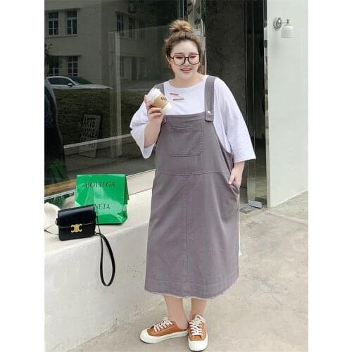 Plus Size XL-5XL Korean Suspender Skirt Women Spring Summer 2021 New Loose Casual Female Long Denim Sling Skirts aq448