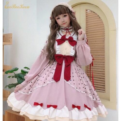 Pink Sweet Lolita Costume Adult Halloween Cosplay Costume Women Lolita OP Dress For Girls Little Red Riding Hood Princess Dress