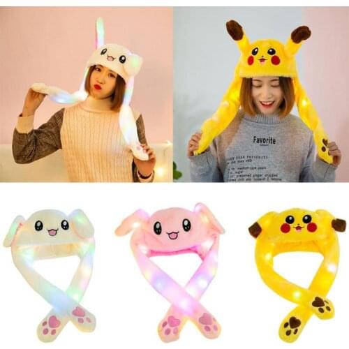 Plush hat winter hat glowing ears bunny hat touching ears cute cartoon toy hat cute funny hat birthday gift Light top hat