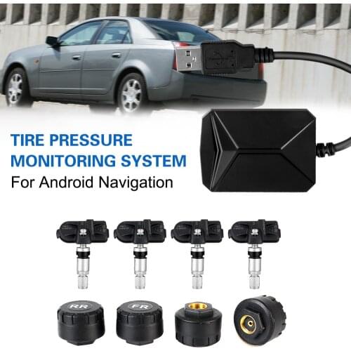 Tire Pressure Monitoring System With 4 Sensors Android Navigation Alarm System Wireless Transmission TPMS USB Android Car TPMS