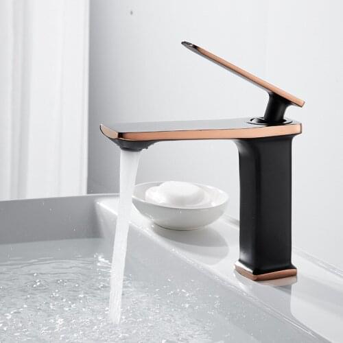 Basin Faucets Bathroom Sink Faucet Rose Gold and Black Brass Single Handle Hole Grifo Lavabo Wash Hot and Cold Basin Mixer Taps