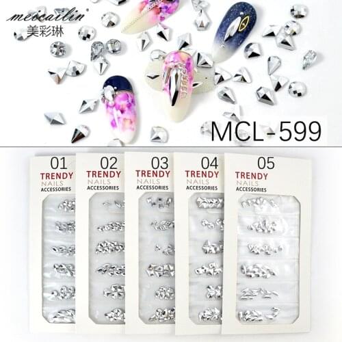 Mixed Size Glass Nail Rhinestones 3D Silver Flat back Crystals Strass Charms Multi-shape Art Rhinestone Set Manicure Decorations