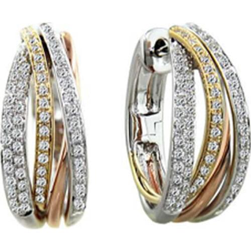 White Tone Earrings Wedding Two Ear Gold Color Hoop Gems Dangle Silver Color Studs