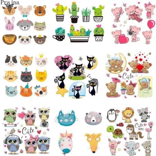Prajna Iron On Transfer For Clothes Stripes Heat Transfer Vinyl Patch Applique Baby Cartoon Animals Patch Thermal Print Stickers
