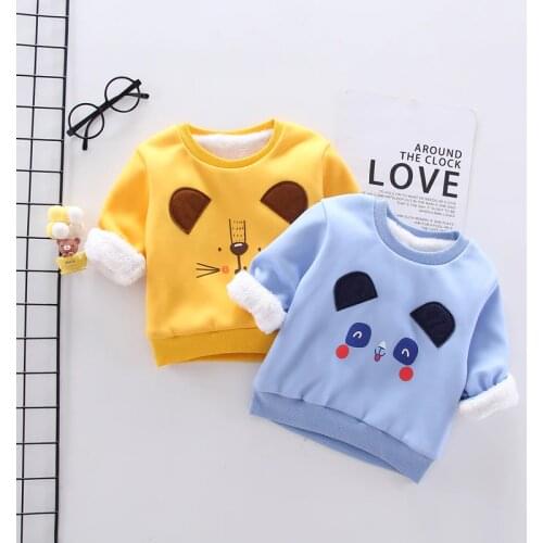 IENENS Kids Winter Sweatshirs Girl Padded Pullovers Boy Soft Sweatshirt Cartoon Hoodies 1 2 3 4 Years Child Plus Velvet Tops