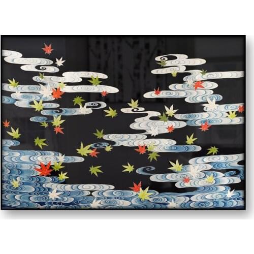 Susoshiki with Maple Leaves in the Tatsuta River Vintage Japanese Art Poster Korean Pattern Canvas Print River Asian Wall Decor
