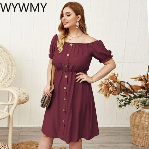 WYWMY Sexy Off Shoulder Plus Size Dresses Vintage Elegant High Waist Midi Dress Summer Women A-line Solid Office Casual Dresses