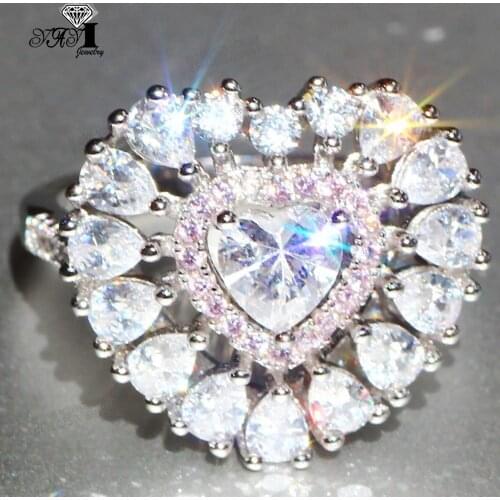 YaYI Jewelry Princess Cut 9.7CT White Zircon Silver Color Engagement Rings wedding Heart Rings Girls Party Rings Gifts 842