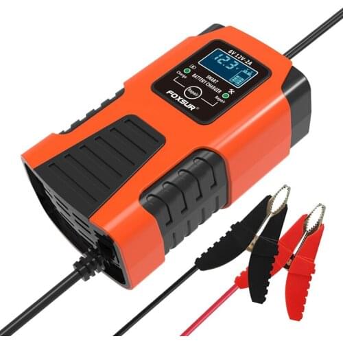 FOXSUR Car Battery Charger 6V 12V 2A 3-Stage Automatic Pulse Battery Charger & Maintainer For Car Motorcycle