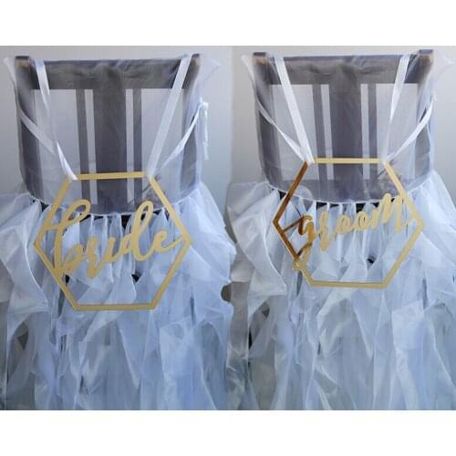 Mirror Gold Chair Banner Sign DIY Chair Decor Gold Wedding Decoration Event Party Supplies Bride & Groom Wedding Chair Sign