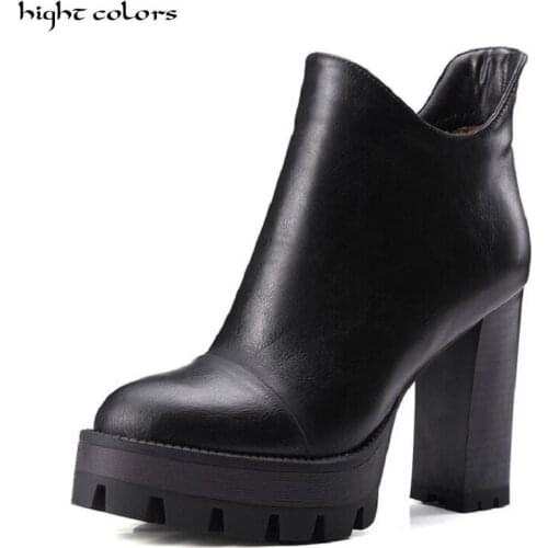 2020 Winter Ankle Boots For Women Large Size Ladies Microfiber Booties Brand Square Heel Black Brown Gray Yellow