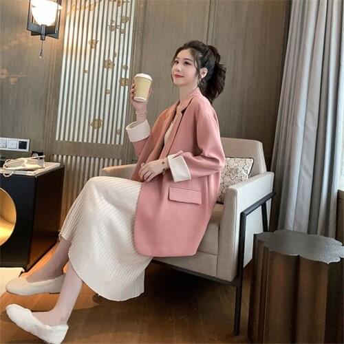 Women Jacket Spring Autumn Long Sleeve Pink Black Jacket Casual Blazer Long Simple Fashion Coat Office Lady Blazer Plus Size