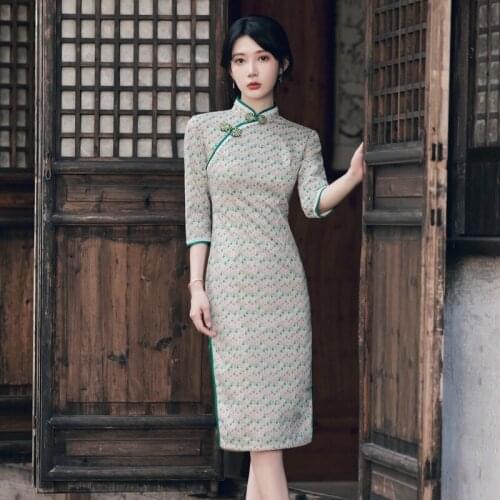 Velour Side Split Qipao Mandarin Collar Slim Cheongsams Plus Size Female Short Sexy Chinese Dress Evening Party Vestidos Gown