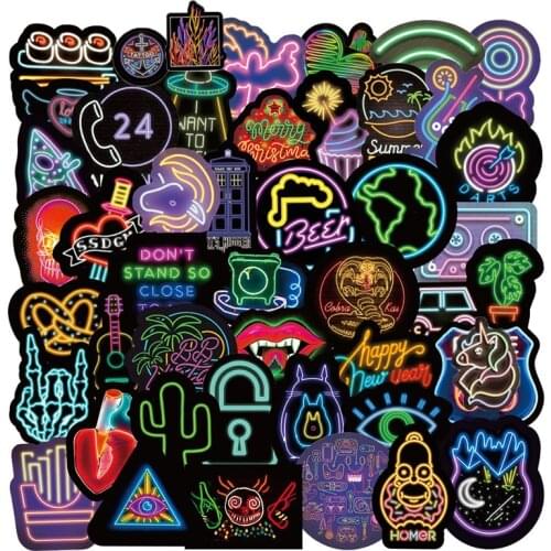 10/50/100PCS Neon Light Sticker Gifts Toys for Children Anime Animal Cute Decals Stickers To Laptop Phone Suitcase Guitar