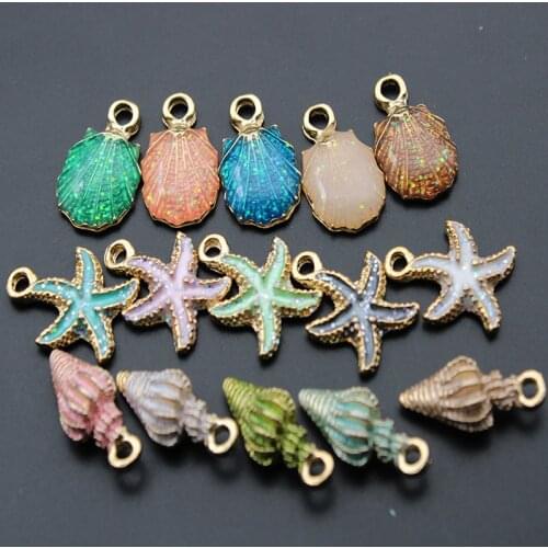 10Pcs/lot Colorful Conch Starfish Enamel Shell Charms for Bracelet Making Jewelry Findings DIY Earring Necklace Craft Accessory