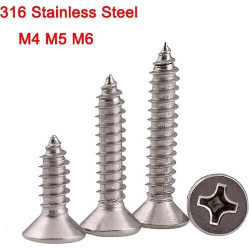 10Pcs 316 Stainless Steel Phillips Countersunk Flat Head Self-tapping Screws Wood Screws M4 M5 M6