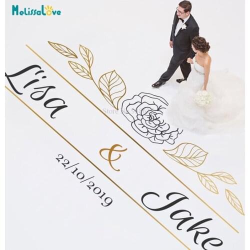 2 Colors Available Custom Name Date Wedding Party Floor Decal Personalized Beautiful Quality Removable Vinyl Wall Stickers BA865