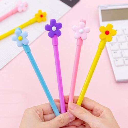 4pc / Set Of Black 0.38mm Creative Sweet Cute Daisy Flower Gel Pen Student Writing School Office Supplies Stationery Gift