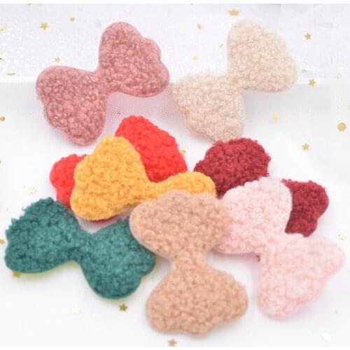 8Pcs Fashion Teddy Plush Padded Patches Soft Bow Tie Appliques for Crafts Clothes Stickers Supplies DIY Hair Clips Ornament S50